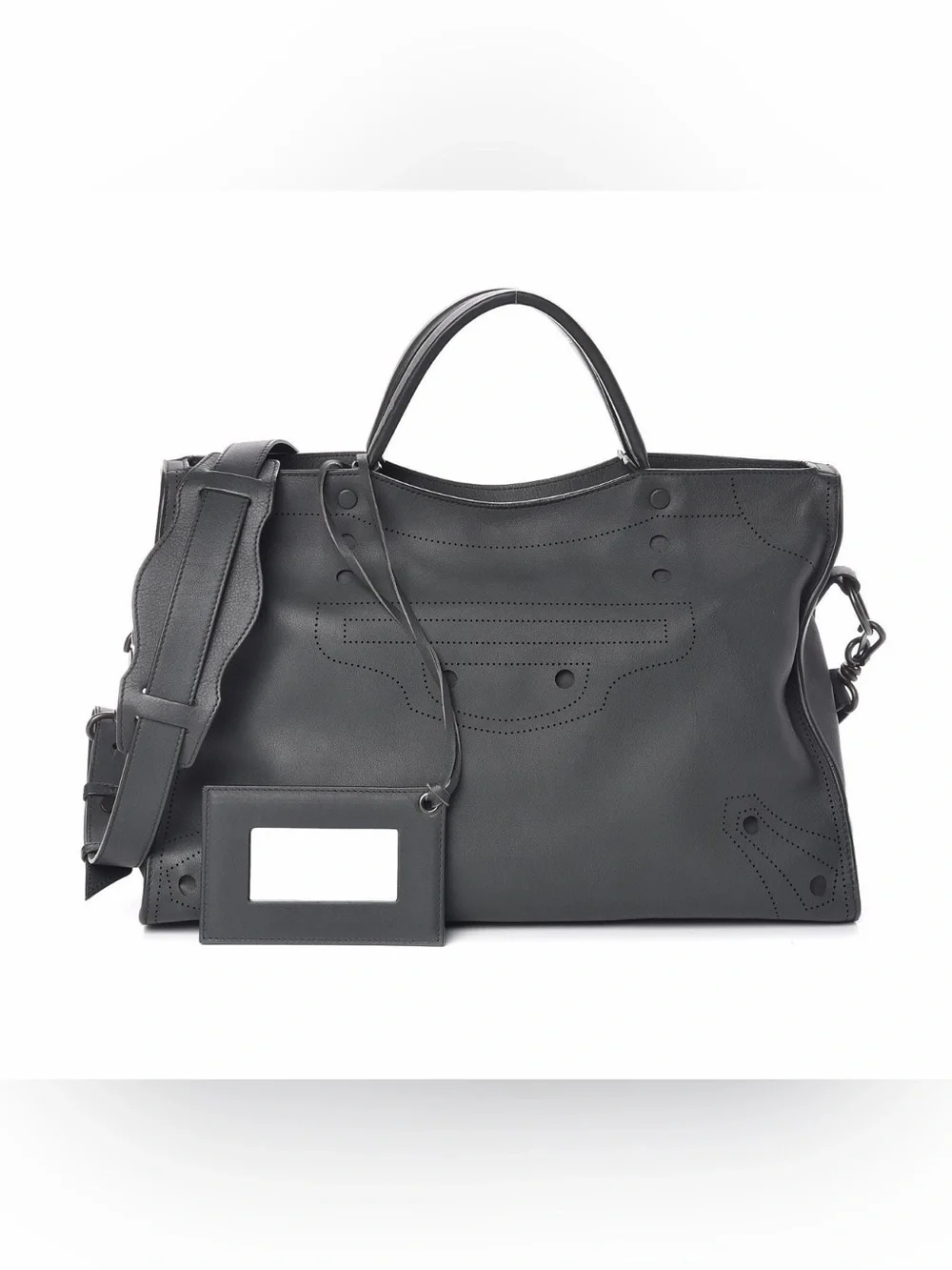 BALENCIAGA Veau Soyeux Perforated Blackout Hardware City Gris Fossile